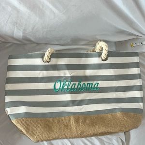 Ben Kaufman Large Canvas and Burlap In gray and white Oklahoma Beach Tote